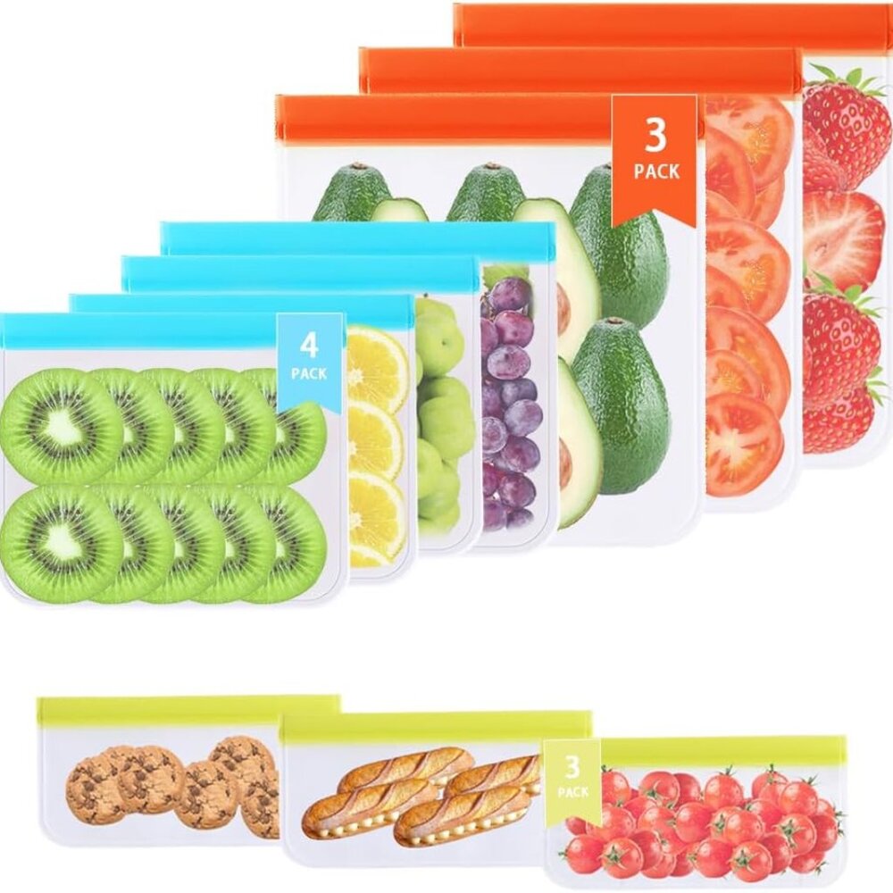 10 Pack Reusable Bags Silicone,Leakproof Reusable Snack Bags, BPA Free Reusable